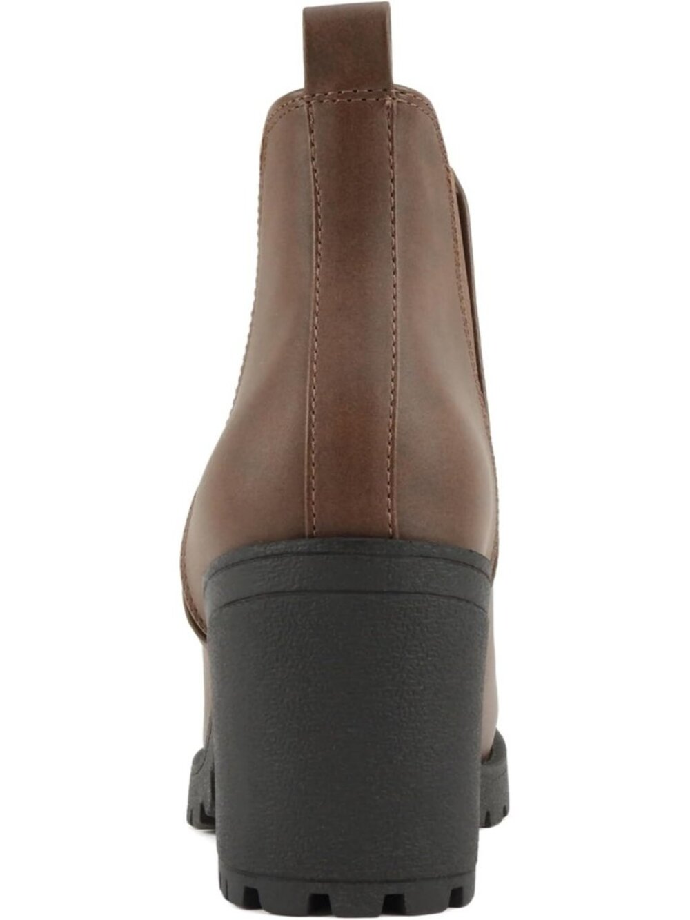 Womens Brown Origami Lug Sole Mid Heel Fashion Ankle Bootie Double Elastic Boot - Picture 3 of 6